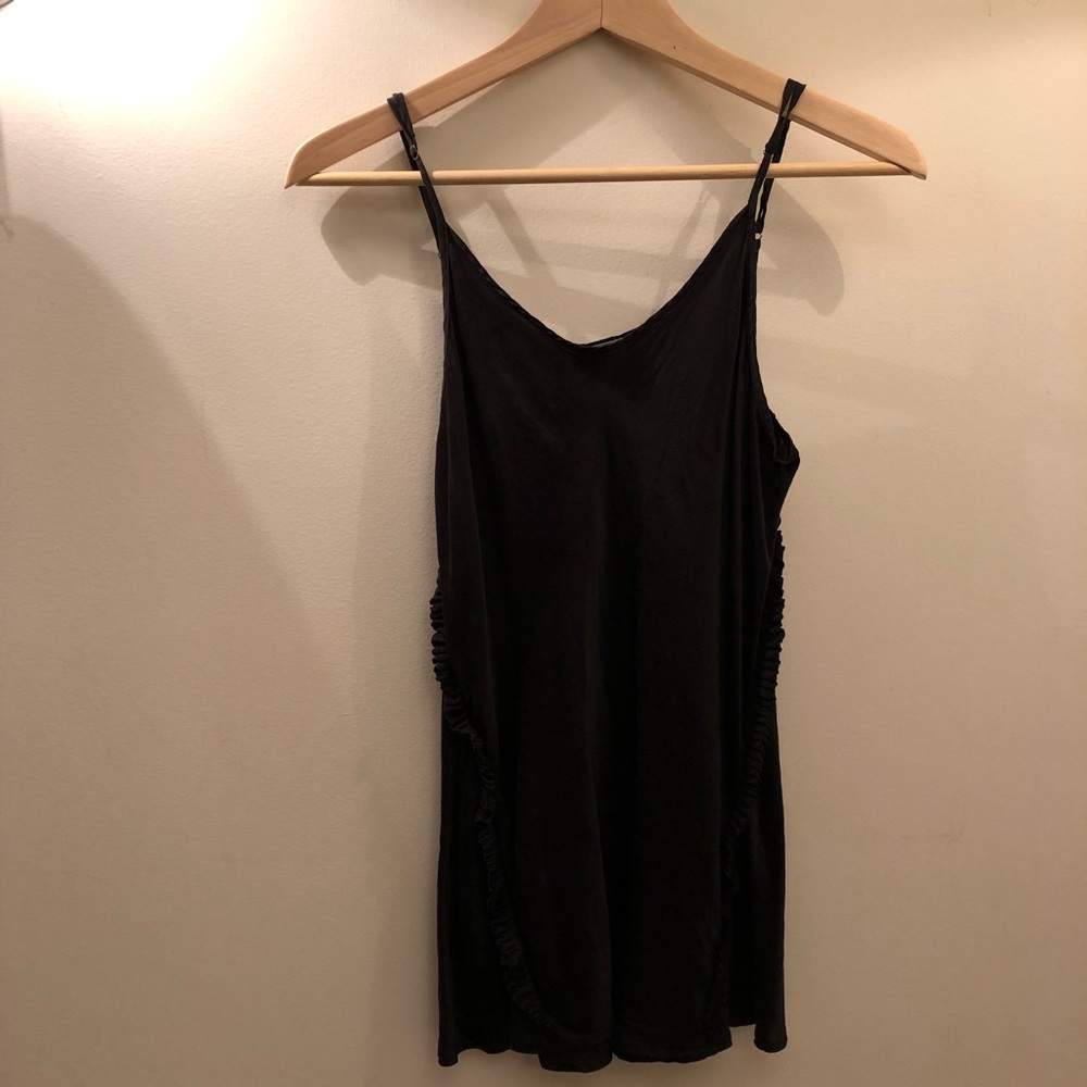 Clu black silk tank with side ruffle